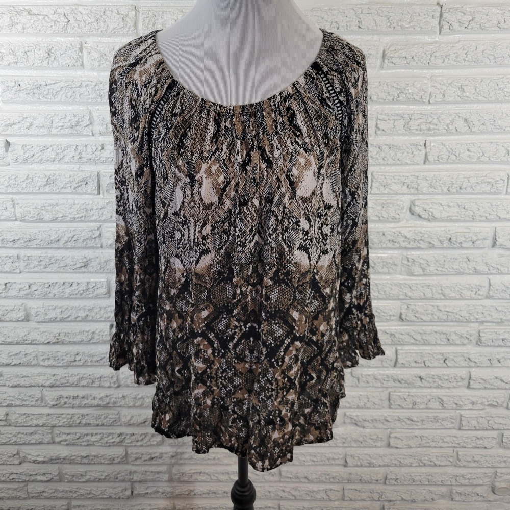 INC International Concepts Womens XXL Top Off Shoulder Bell Sleeve Animal Print